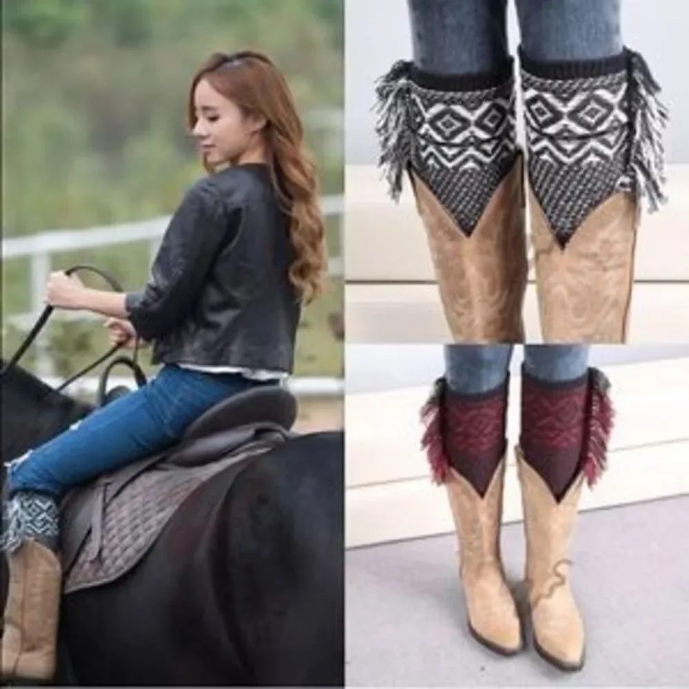 Western Fringe Sweater Knit Boot Cuffs